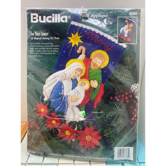 Bucilla Felt Applique Christmas Stocking Kit #83385 The Holy Family 18” Vintage - Picture 1 of 4